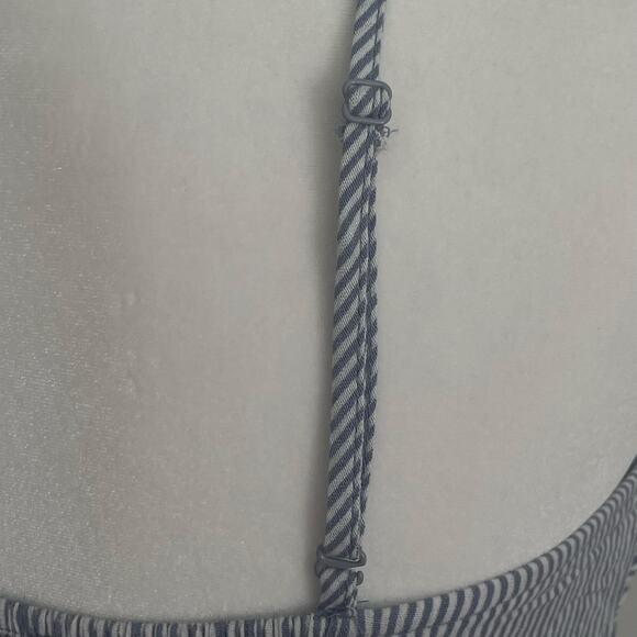 Nautical Pinstriped Sweetheart Twist Neckline Midi Dress Sz M  Blue & White - Picture 7 of 10